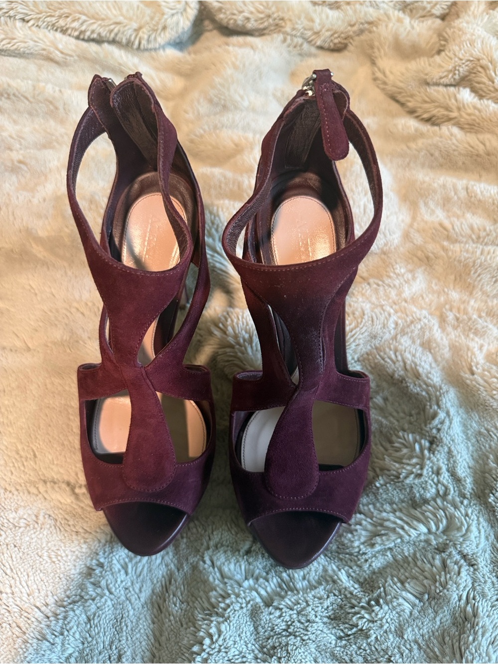 Alexander McQueen Wine Suede Cutout Platform Sandals